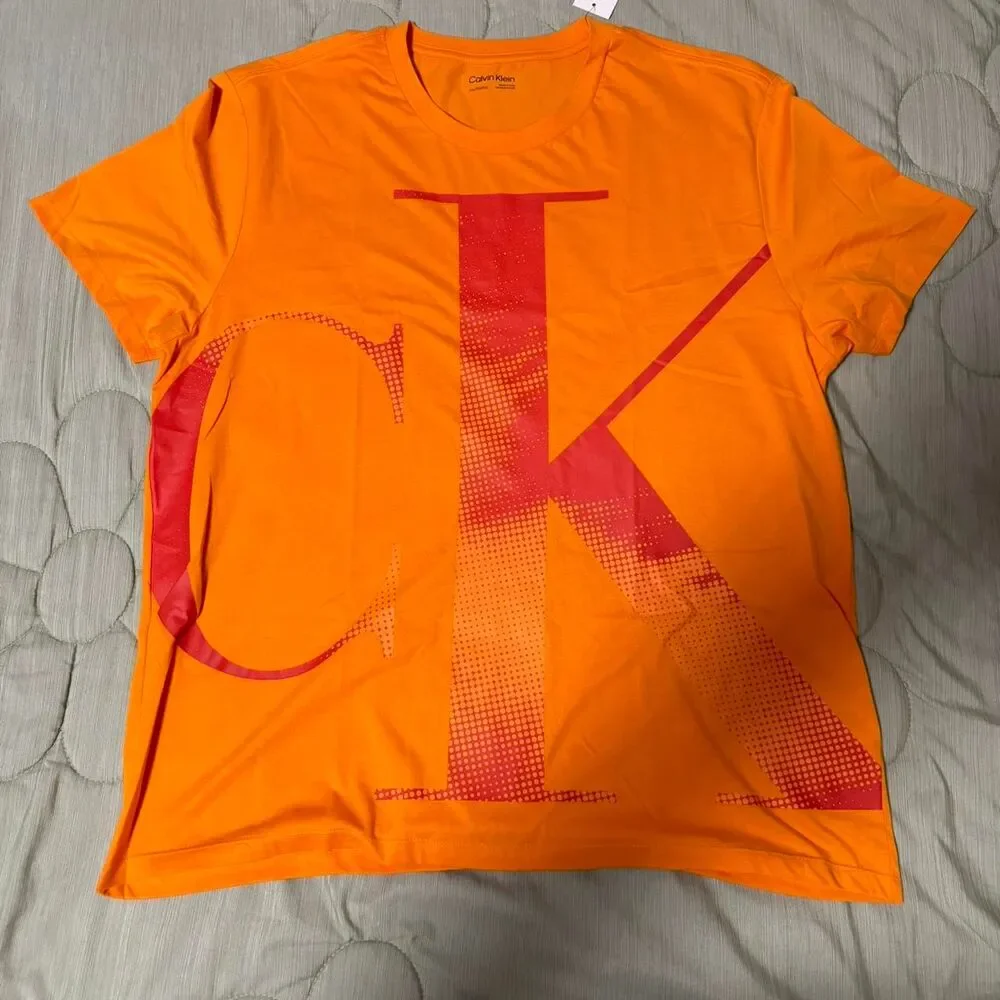 Calvin Klein Orange Initials Logo T-Shirt - Picture 1 of 3